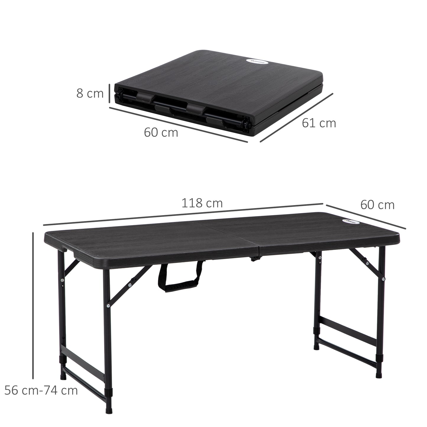 Outsunny Mesa De Jardín Plegable Con Altura Ajustable 118x60x56-74cm Gris Oscuro_2