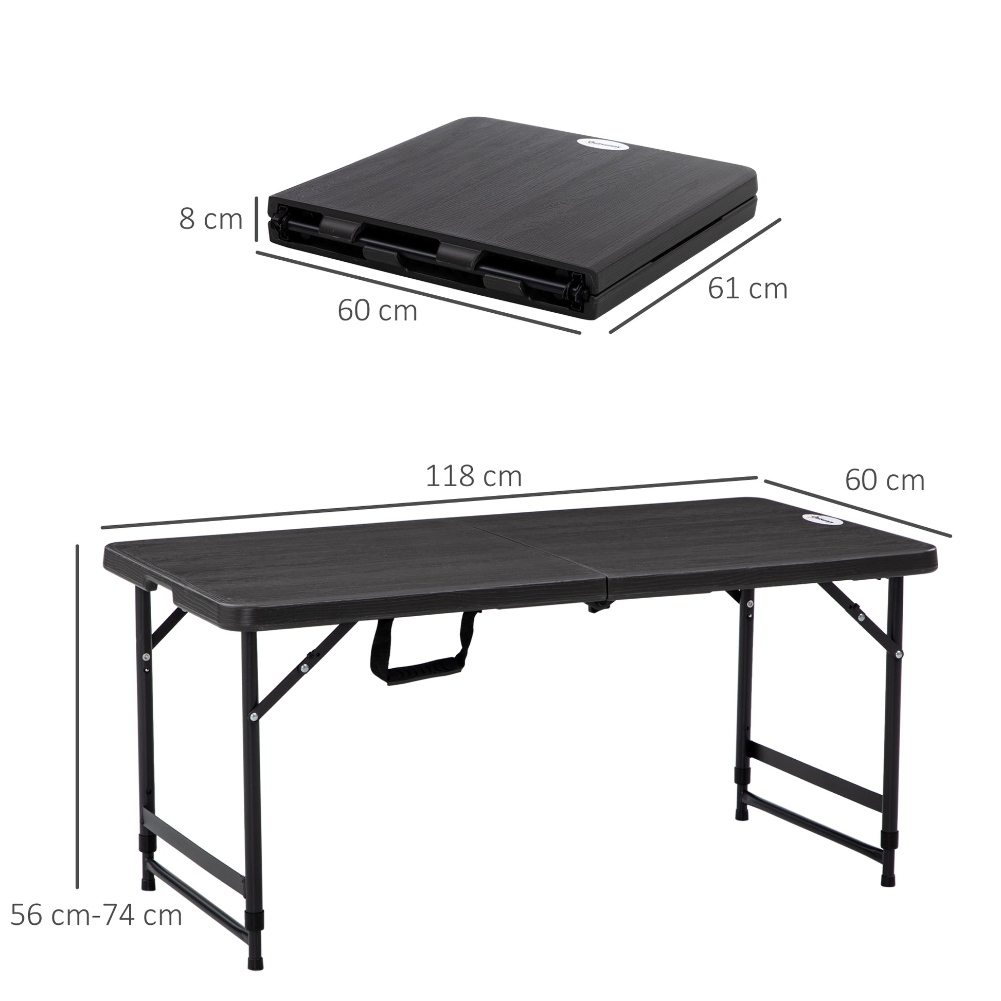 Outsunny Mesa De Jardín Plegable Con Altura Ajustable 118x60x56-74cm Gris Oscuro_2