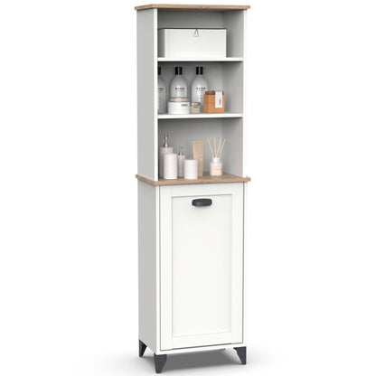 Columna De Baño, Mueble Auxiliar, Armario Alto Estilo Vintage 168x46,5x31 Cm Espacio Almacenaje, Briebe, Eterna, Blanco_4