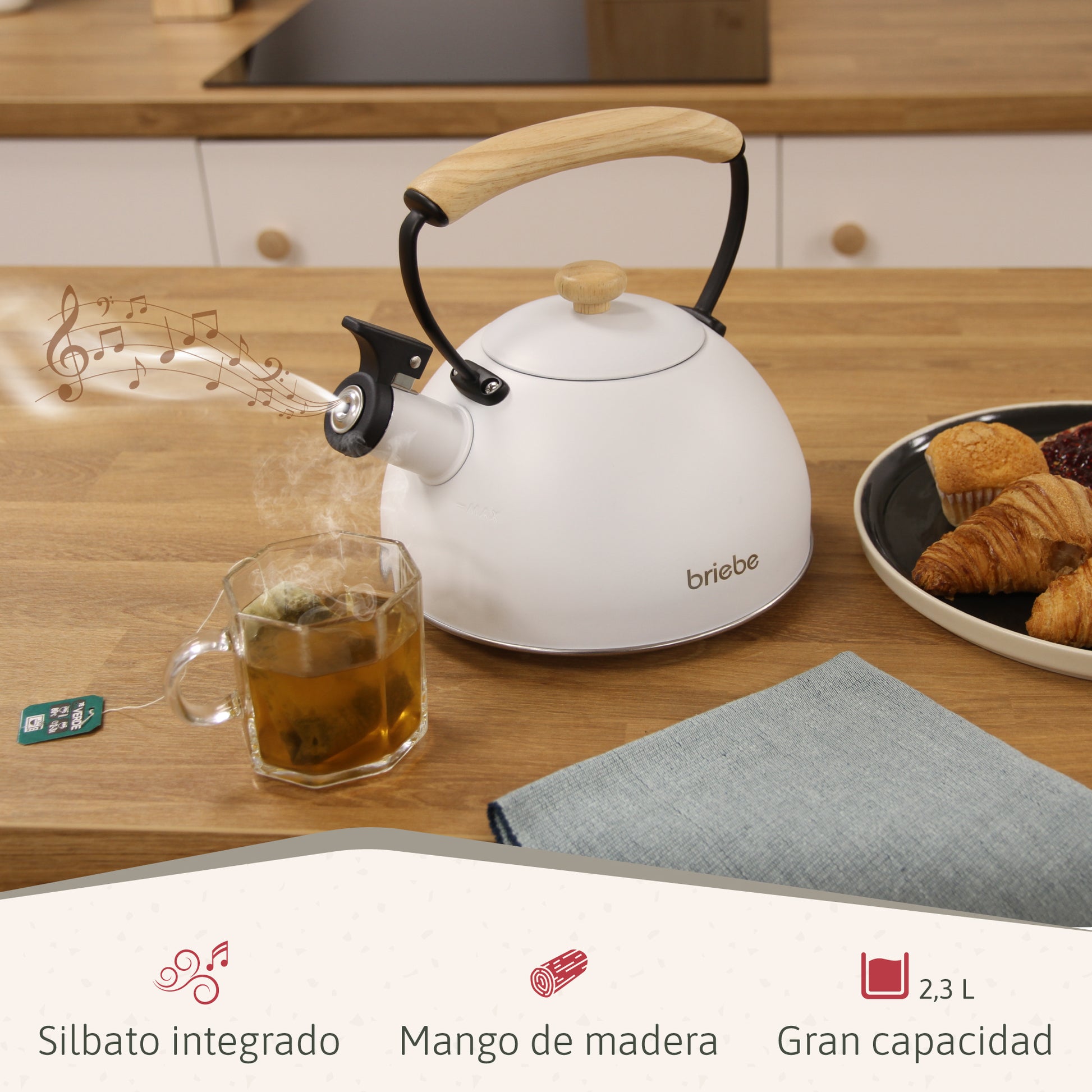 Briebe Nordic Set Tostadora Pan Ranura Ancha 2 Rebanadas + Tetera 2,3l Acero Inox,inducción Libre Bpa,skt1177wht,blanco_3