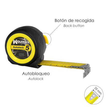 Flexometro Sistema Autolock Con Freno Automatico Longitud 5 Metros Ancho Cinta 25 Mm. Magnetico. Cinta Metrica Freno Automatico_1