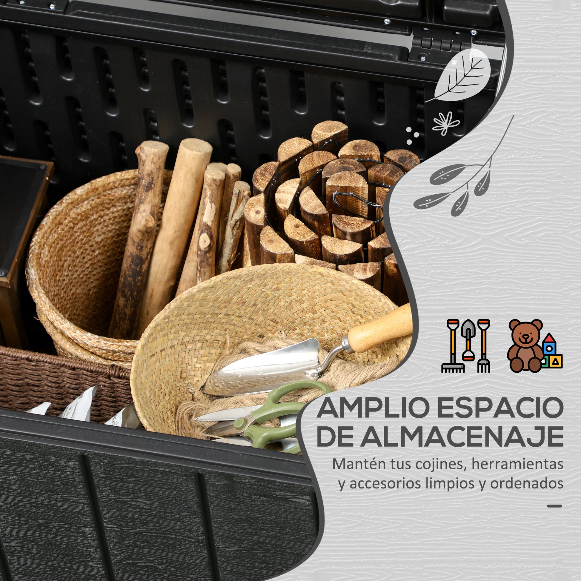 Outsunny Baúl De Almacenamiento Exterior 366l Con Ruedas 122,4x62x64,5 Cm_3