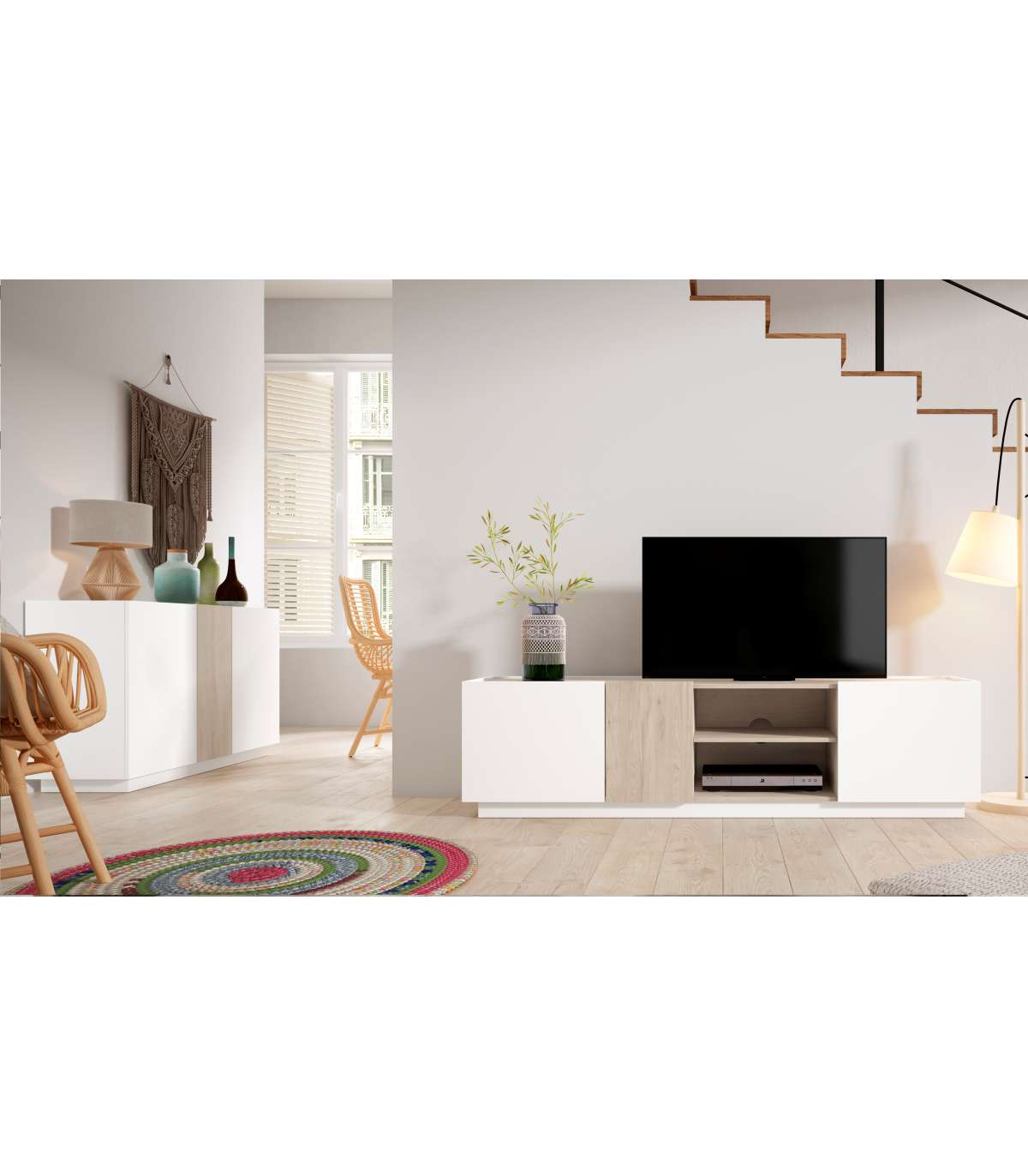 Mueble Aparador Modelo Celia 3 Puertas Acabado Blanco/sahara, 130.1cm(ancho) 78cm(alto) 41_5