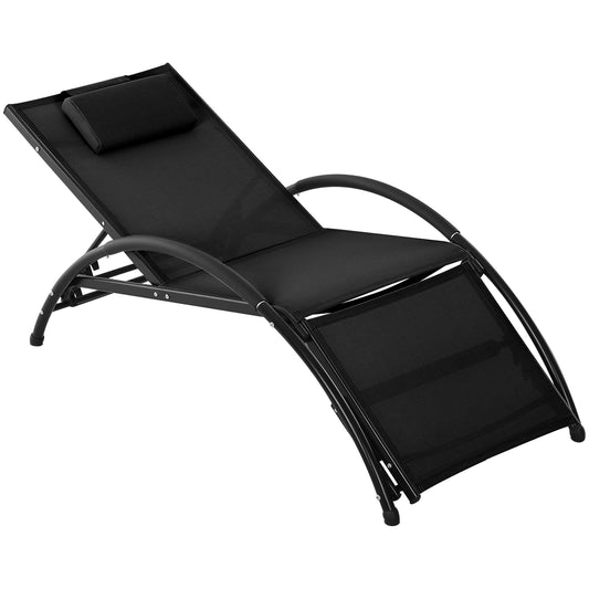 Outsunny Tumbona Jardín Con Respaldo Ajustable Reposapiés Y Reposacabezas Negro_0