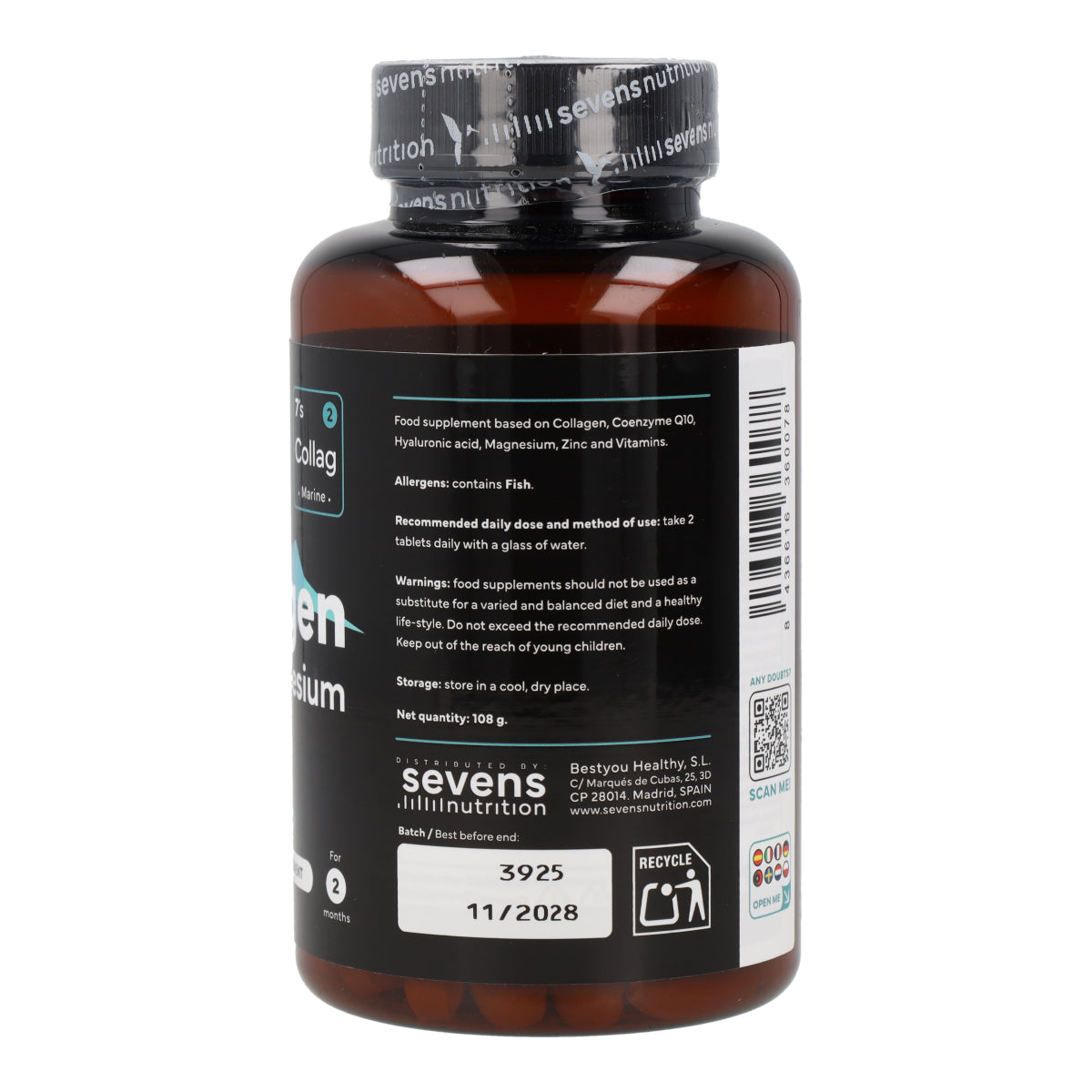 Colágeno con Magnesio Sevens Nutrition 120 cápsulas