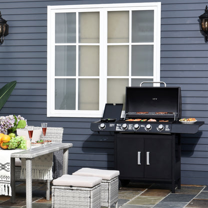 Outsunny Barbacoa De Gas Con Ruedas 4+1 Quemadores 14,4 Kw Y Mesas Laterales_1