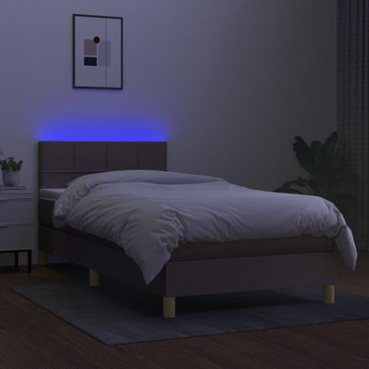 Cama Box Spring Con Colchón Led Tela Gris Taupe 90x200 Cm / Vetonek_5