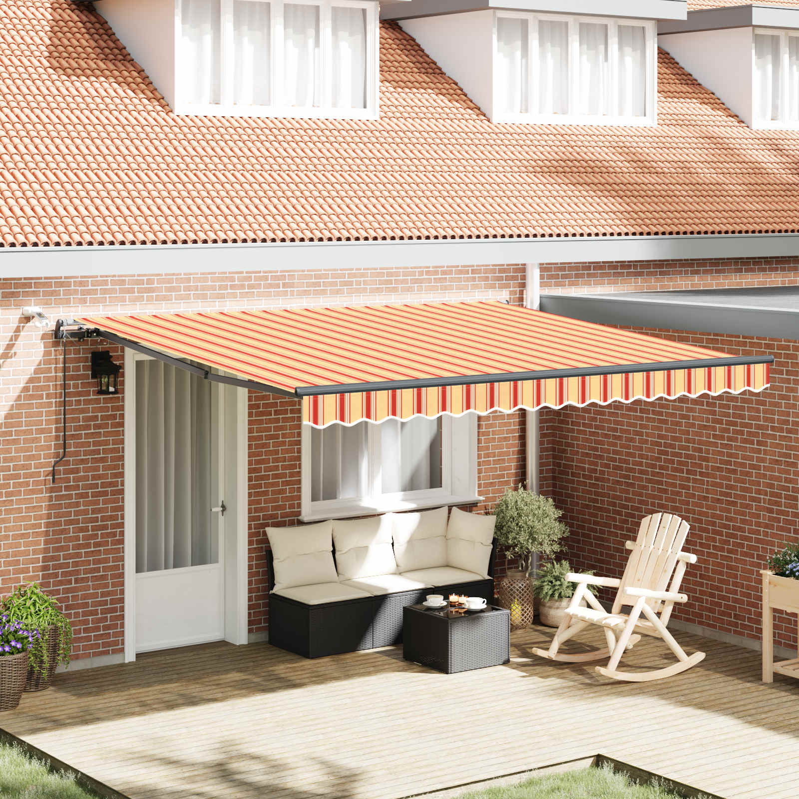 Toldo Retráctil Amarillo Y Naranja 400 X 300 Cm Poliéster_1