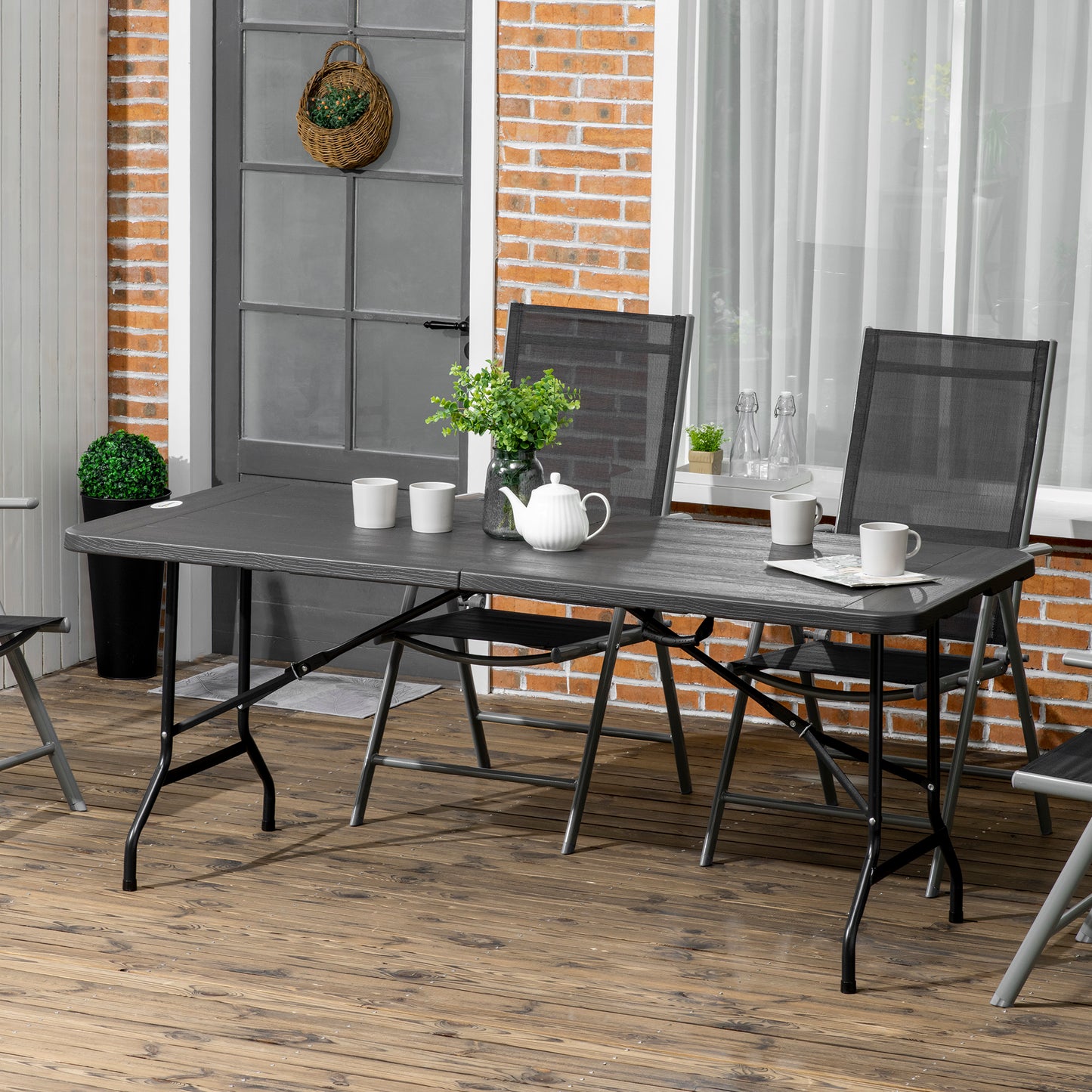 Outsunny Mesa Plegable De Jardín Portátil De Hdpe 180x75,5x73 Cm Kg Gris Oscuro_1