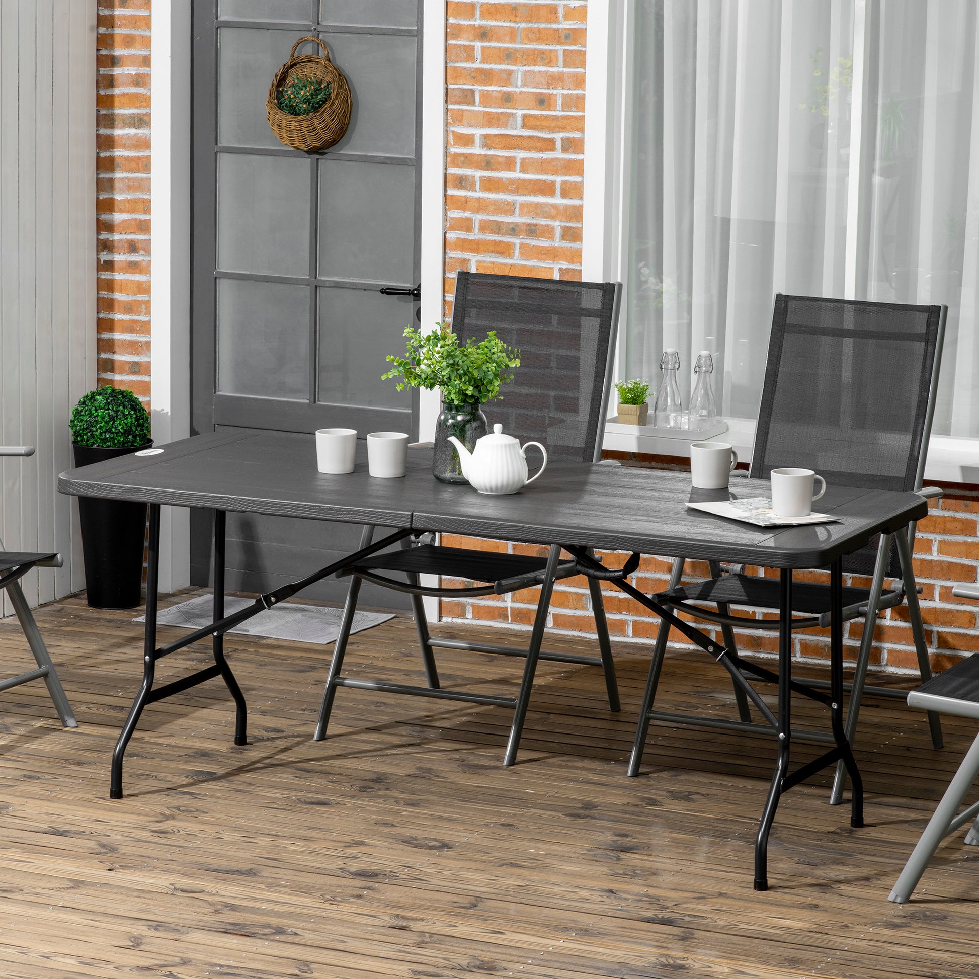 Outsunny Mesa Plegable De Jardín Portátil De Hdpe 180x75,5x73 Cm Kg Gris Oscuro_1