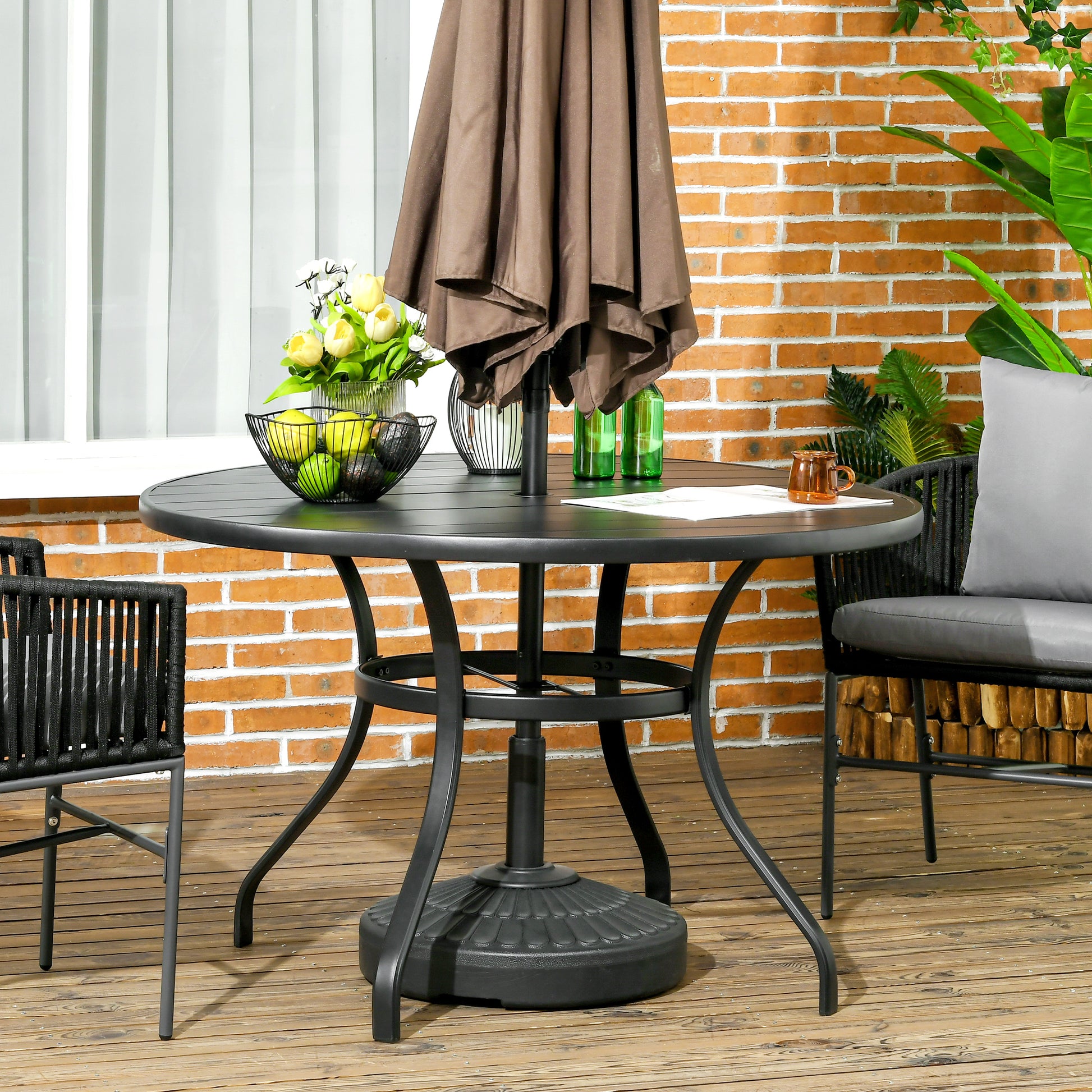 Outsunny Mesa Jardín Exterior Redonda De Acero Desmontable Ø115x72 Cm Negro_1