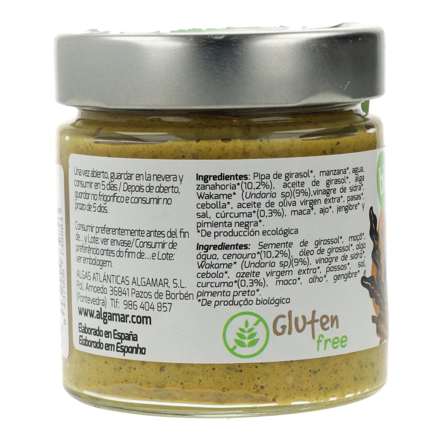 Paté vegetal Algas, Zanahoria y Cúrcuma Algamar 180 g