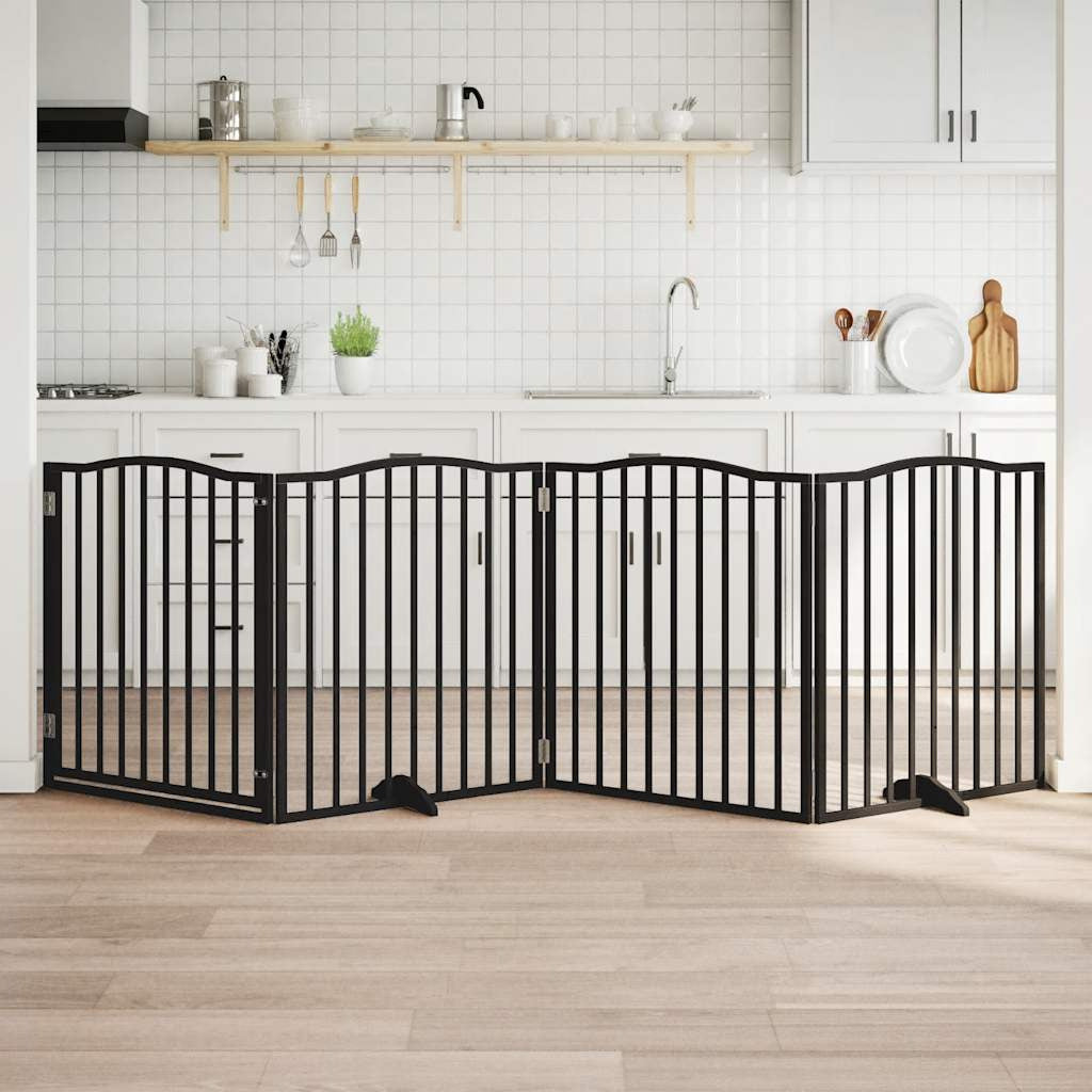 Vidaxl Puerta Para Perros Plegable 4 Paneles Madera Álamo Negra 320 Cm_1