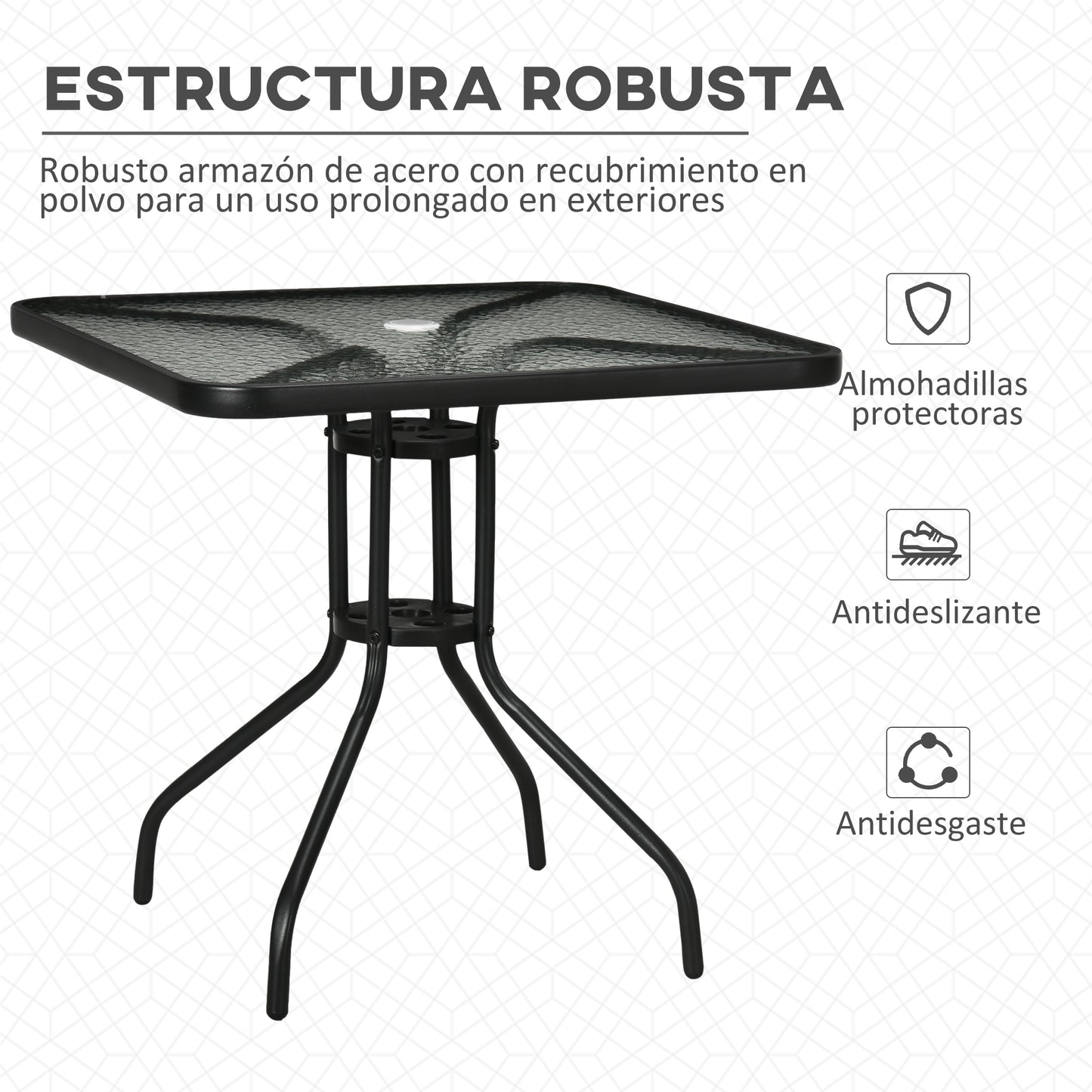 Outsunny Mesa De Jardín Cuadrada Con Agujero Para Sombrilla 76x76x72 Cm Negro_5