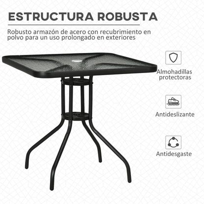 Outsunny Mesa De Jardín Cuadrada Con Agujero Para Sombrilla 76x76x72 Cm Negro_5