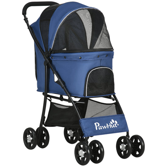 Pawhut Carrito Para Perros Plegable Con Cesta Capota Ajustable Y Ruedas Azul_0