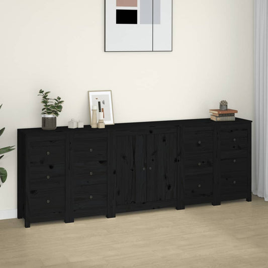 Aparador De Madera Maciza De Pino Negro 230 X 35 X 80 Cm_0