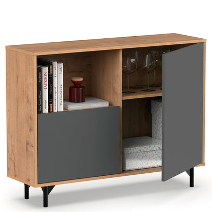 Aparador, Mueble Salón Auxiliar, Buffet, 2 Puertas, 1 Estante 86x112x33 Cm Recibidor Moderno, Briebe, Fokus, Gris