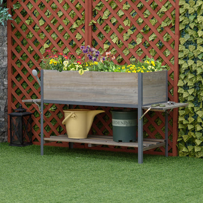 Outsunny Huerto Urbano Elevado De Madera 140x46x75,5 Cm Con 2 Baldas Y Estante_1