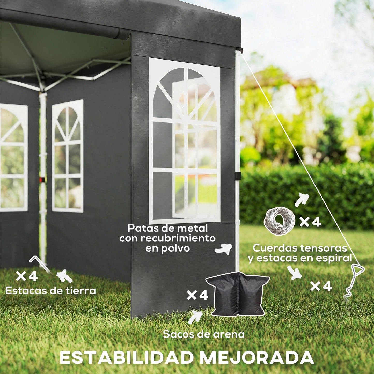 Outsunny Carpa Plegable 3x3m Pop-up Altura Ajustable Laterales Extraíbles Gris_5