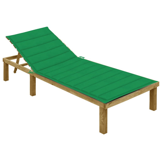 Tumbona Con Cojín Verde Madera De Pino Impregnada_0