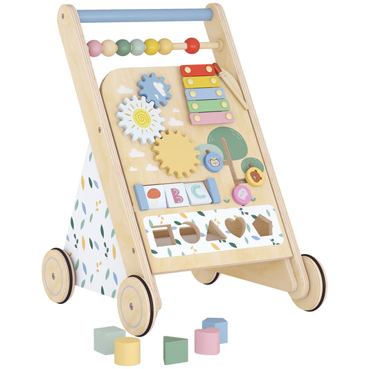Aiyaplay Andador Madera Bebé Con Juguetes Montessori Y Control Velocidad Natural_0