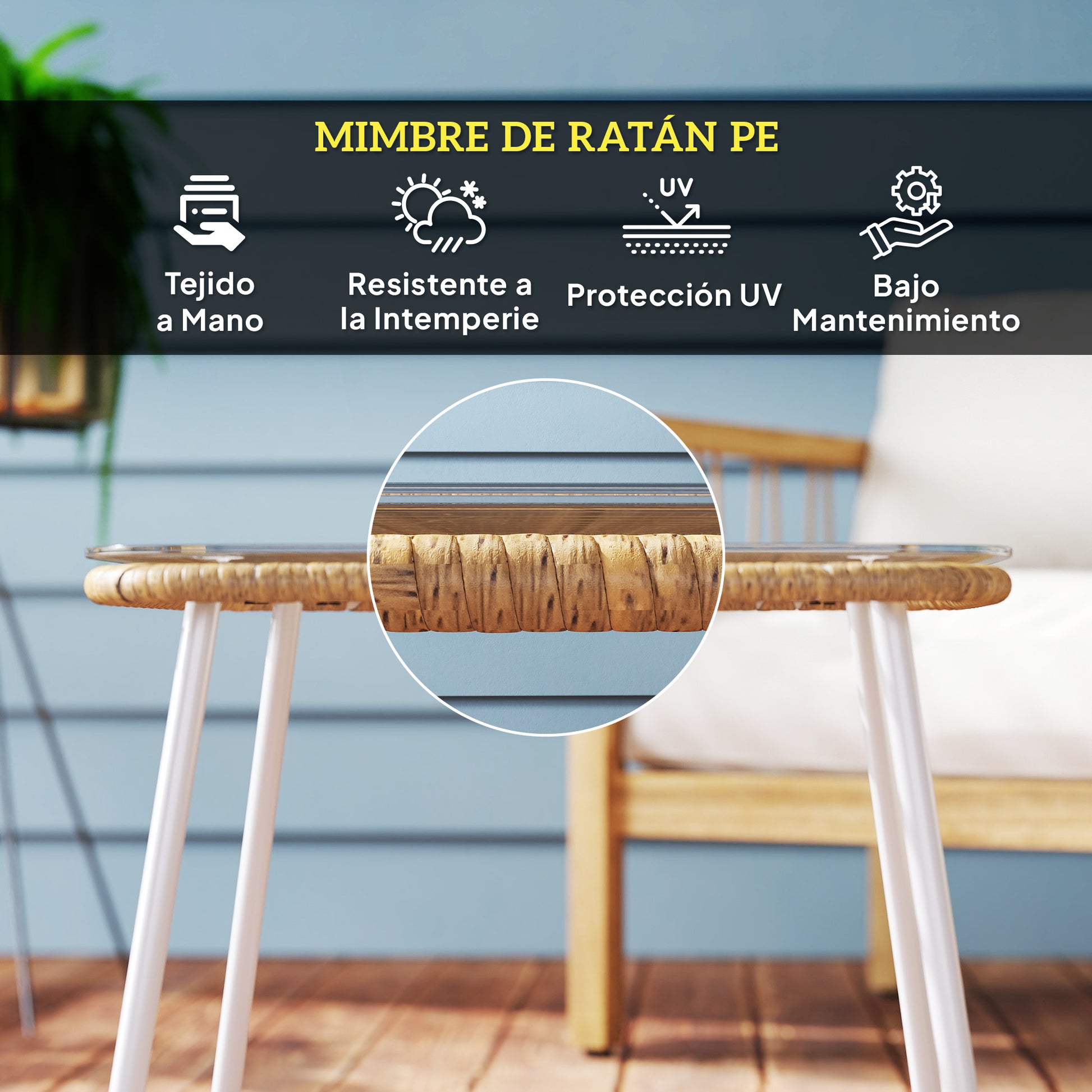 Outsunny Mesa De Jardín De Ratán Sintético Con Encimera De Vidrio Templado_3