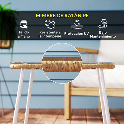 Outsunny Mesa De Jardín De Ratán Sintético Con Encimera De Vidrio Templado_3