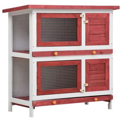 Jaula Conejera Con 4 Puertas Madera Rojo_0
