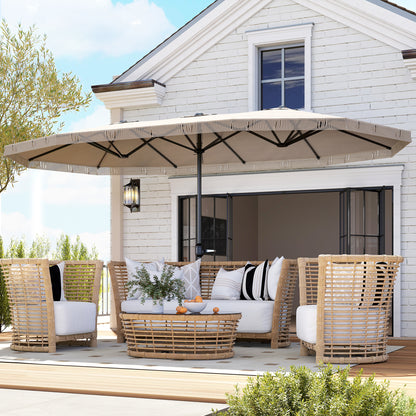 Outsunny Sombrilla Doble 4,5x2,7 M Con Manivela Manual Resistente Al Agua Crema_4