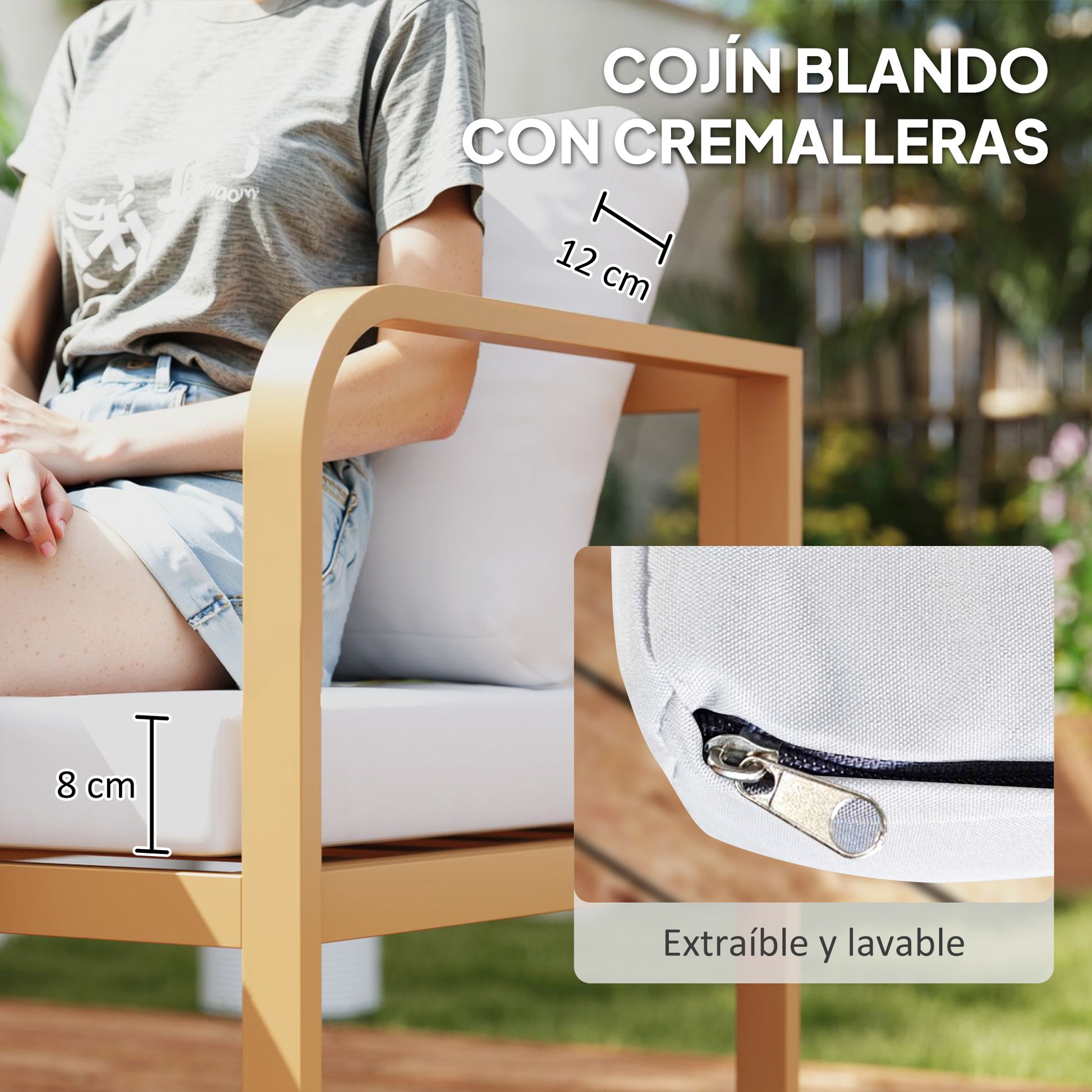 Outsunny Conjunto De Jardín Exterior De 3 Piezas Con Cojines Crema_5