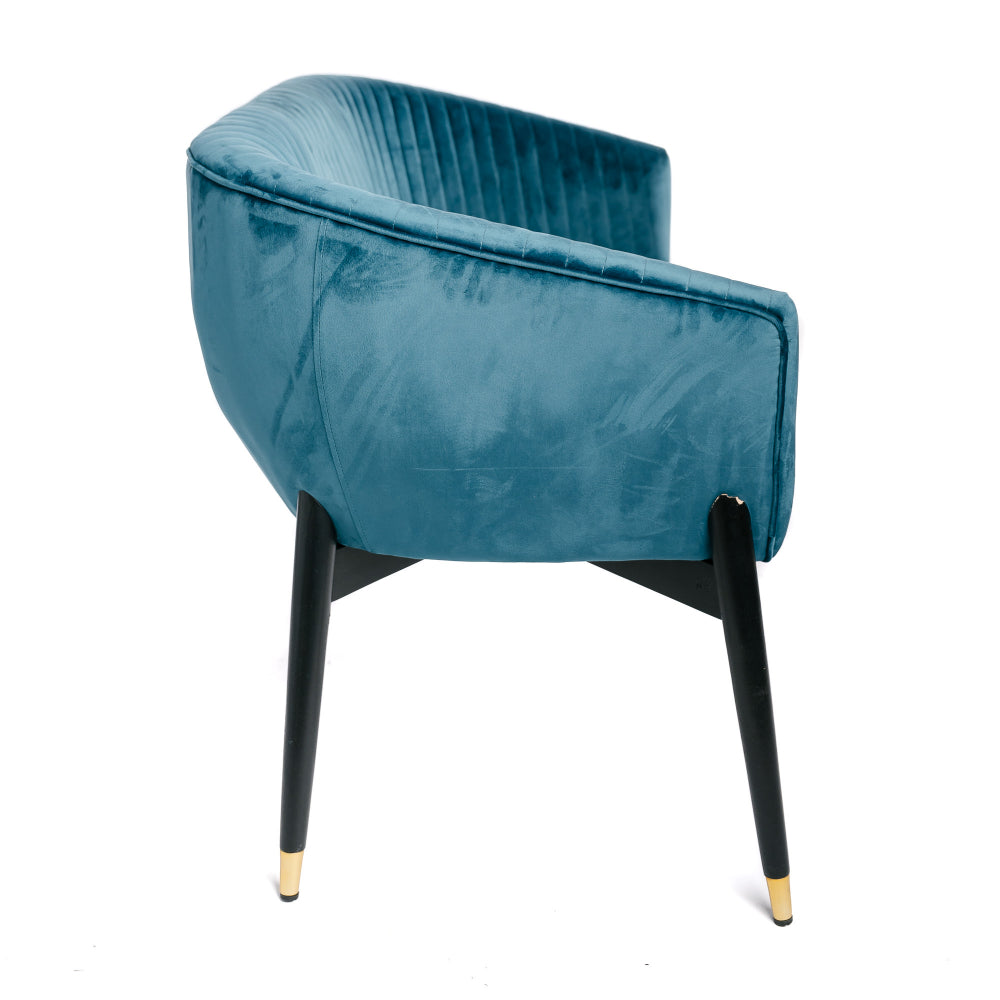 Sofá 2 Plazas Terciopelo Pavo Real Azul Tapizado Con Pies Glamour Negro Diseño De Moda 131x67x79cm- Sofá Recto_3