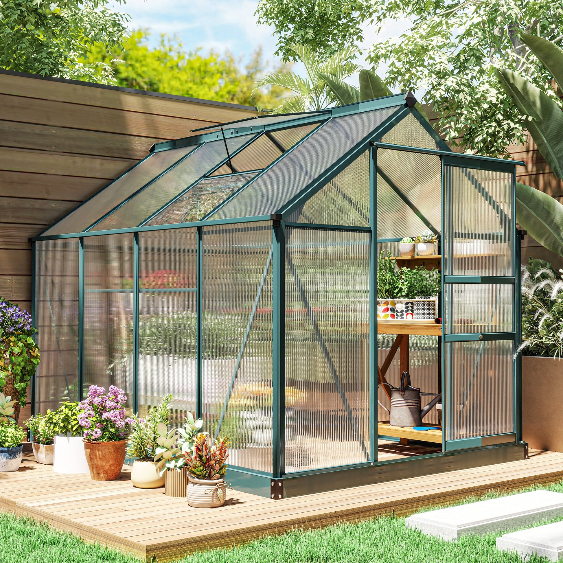 Outsunny Invernadero De Jardín 2x2,5m Policarbonato Aluminio Protección Uv30_1