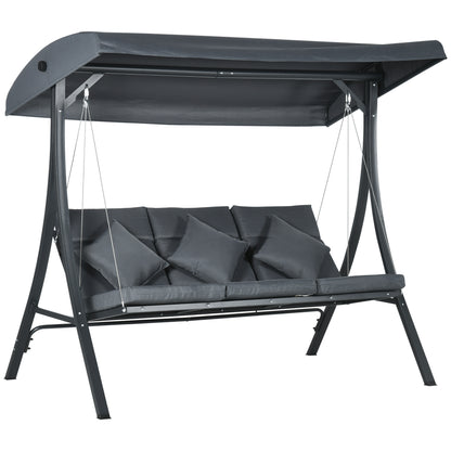 Outsunny Columpio De Jardín De 3 Plazas Con Techo Ajustable 202x115x168 Cm Gris_0