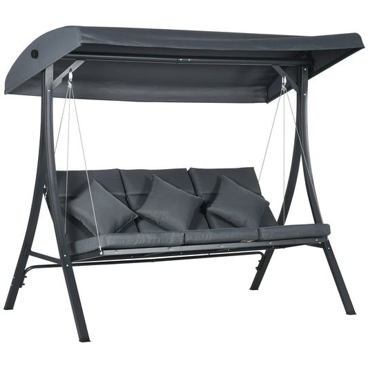 Outsunny Columpio De Jardín De 3 Plazas Con Toldo Ajustable 202x115x168 Cm Gris_0