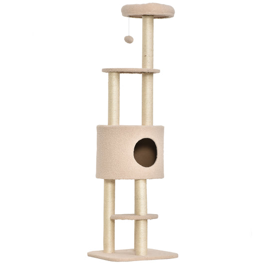 Pawhut Árbol Para Gatos Altura 148 Cm Con Postes De Sisal Y 3 Plataformas Beige_0