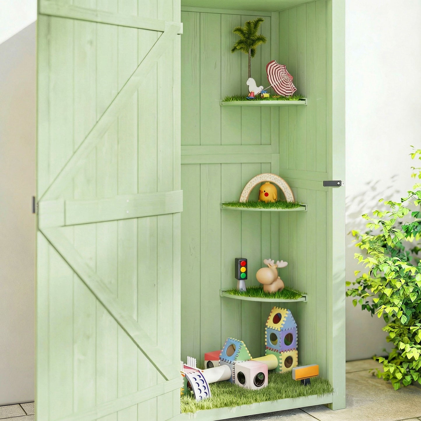 Outsunny Armario De Jardín De Madera Con Estantes 77x54,2x179 Cm Verde_4