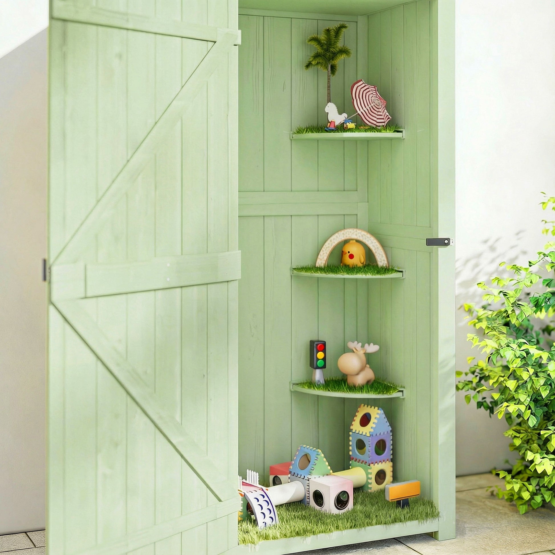 Outsunny Armario De Jardín De Madera Con Estantes 77x54,2x179 Cm Verde_4