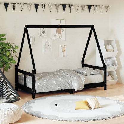 Estructura De Cama Para Niños Madera De Pino Negro 80x160 Cm / Vetonek_0