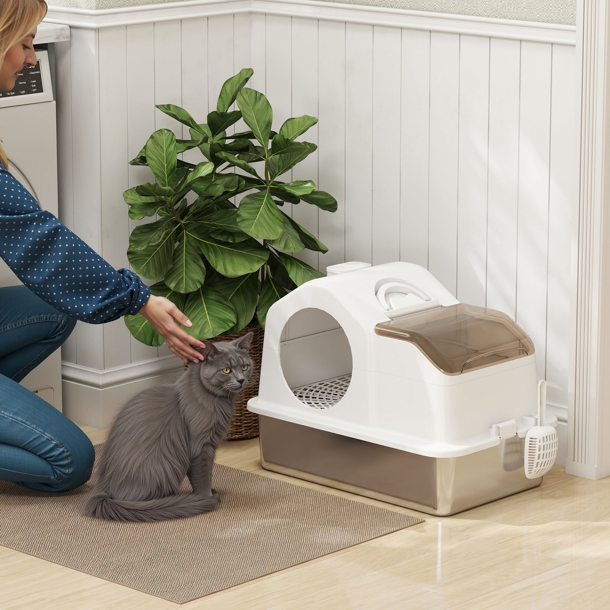 Pawhut Arenero Para Gatos Cubierto Extragrande Con Bandeja De Acero Inoxidable_1