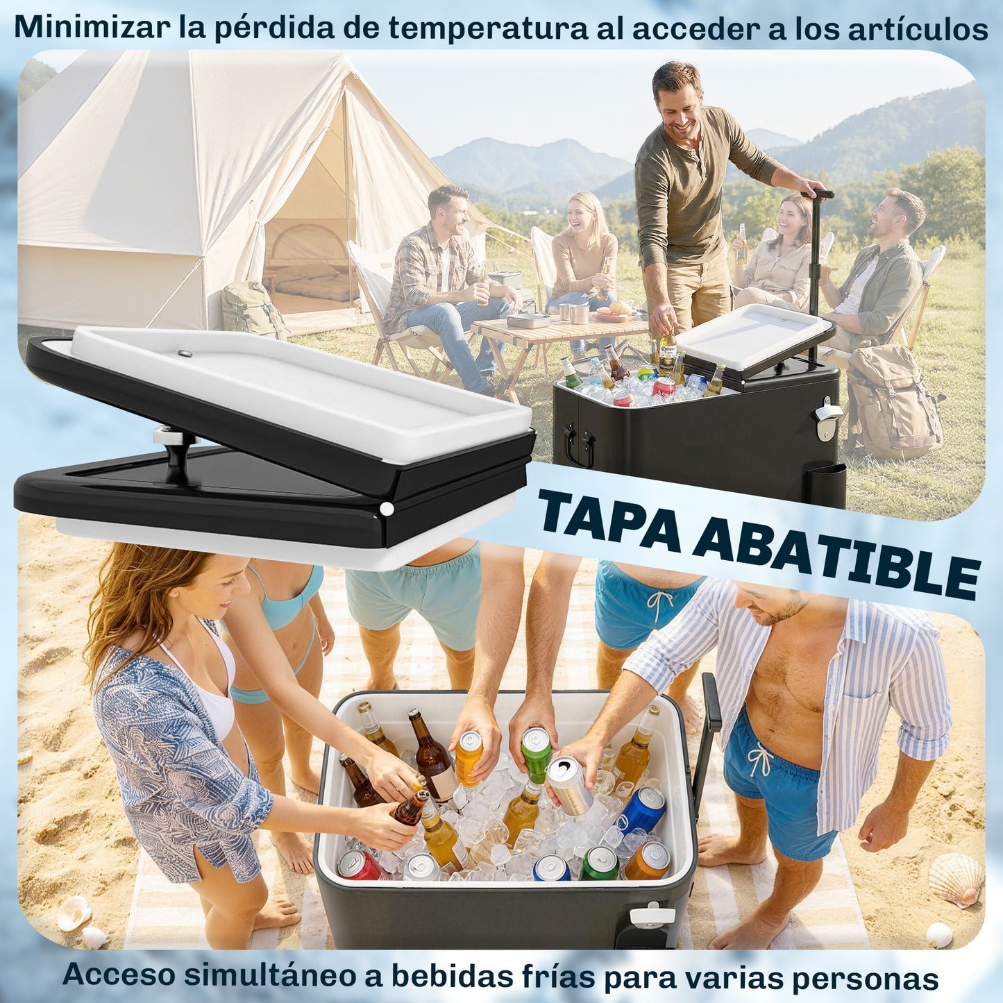 Outsunny Carrito Nevera De 56l Con Ruedas Mango Ajustable Abrebotellas Negro_5