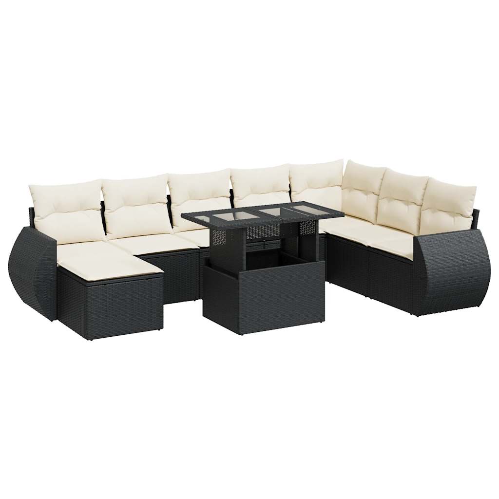 Set De Sofás De Jardín Con Cojines 9 Pzas Ratán Sintético Negro / Vetonek_2