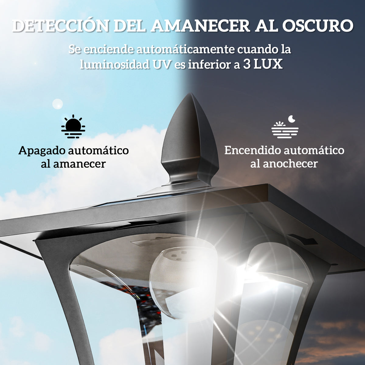 Farola Solar Outsunny Plástico, Acero Inoxidable Negro 18x18x160 Cm_4