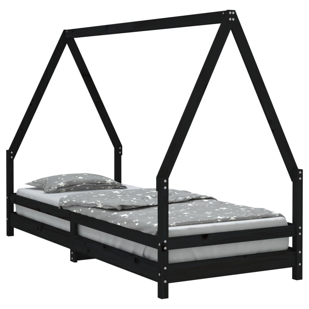 Vidaxl Estructura De Cama Para Niños Madera De Pino Negro 90x200 Cm_0