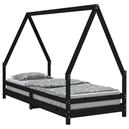 Vidaxl Estructura De Cama Para Niños Madera De Pino Negro 90x200 Cm_0