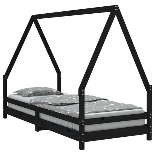 Vidaxl Estructura De Cama Para Niños Madera De Pino Negro 90x200 Cm_0