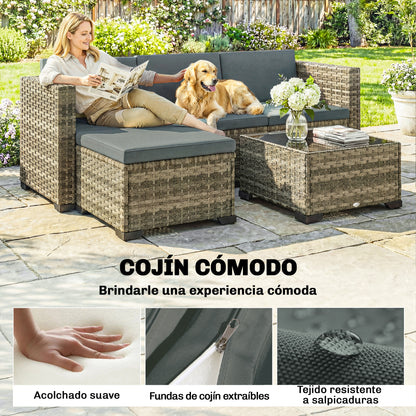 Outsunny Conjunto Muebles Jardín Exterior De Ratán 5 Piezas Cojines Gris Oscuro_5