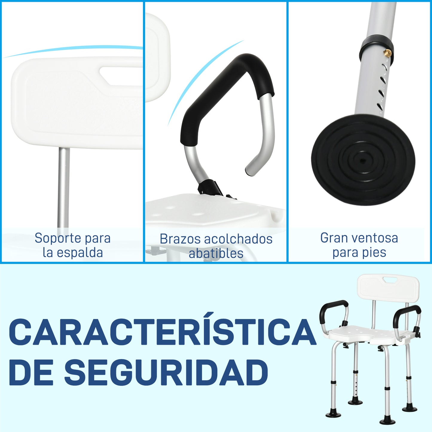 Homcom Silla Ducha Personas Mayores Antideslizante Con Altura Ajustable_4