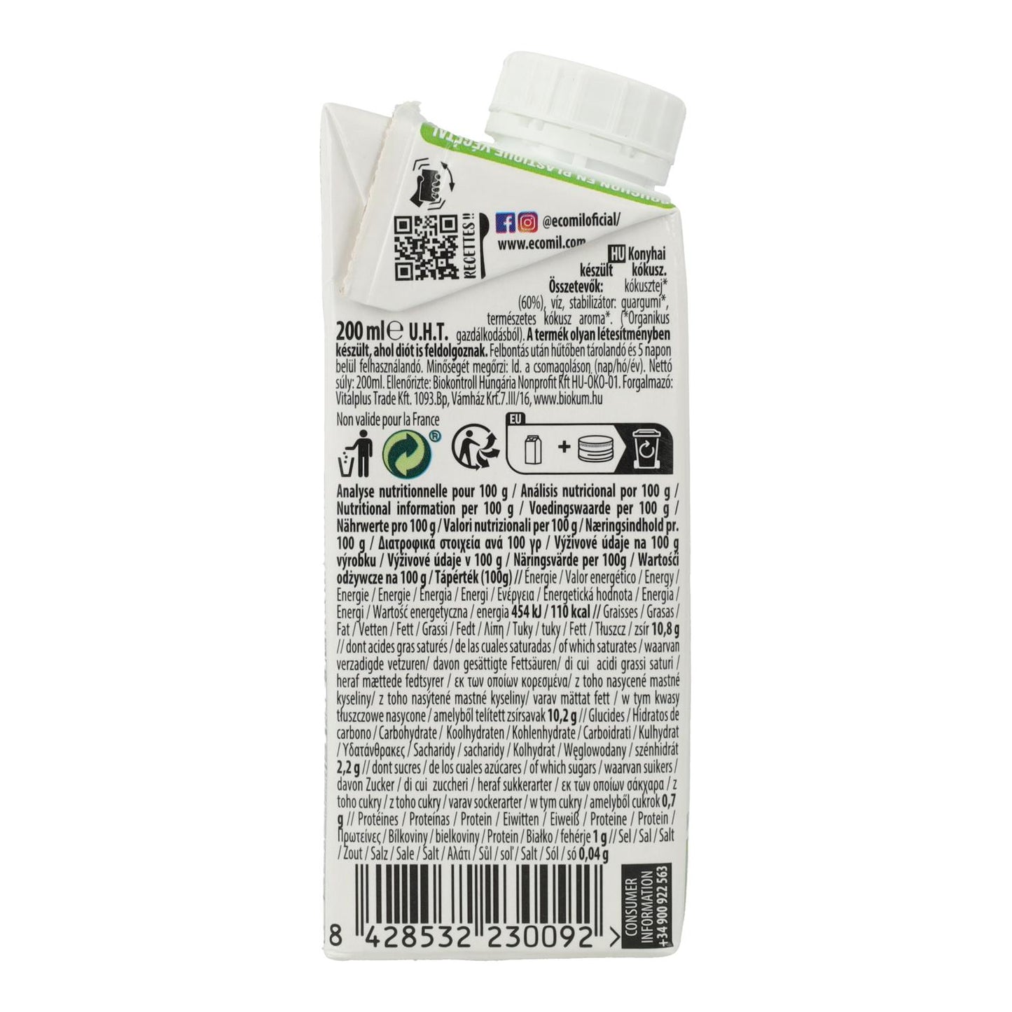 Preparado culinario Leche de Coco Cuisine Ecomil 500 ml