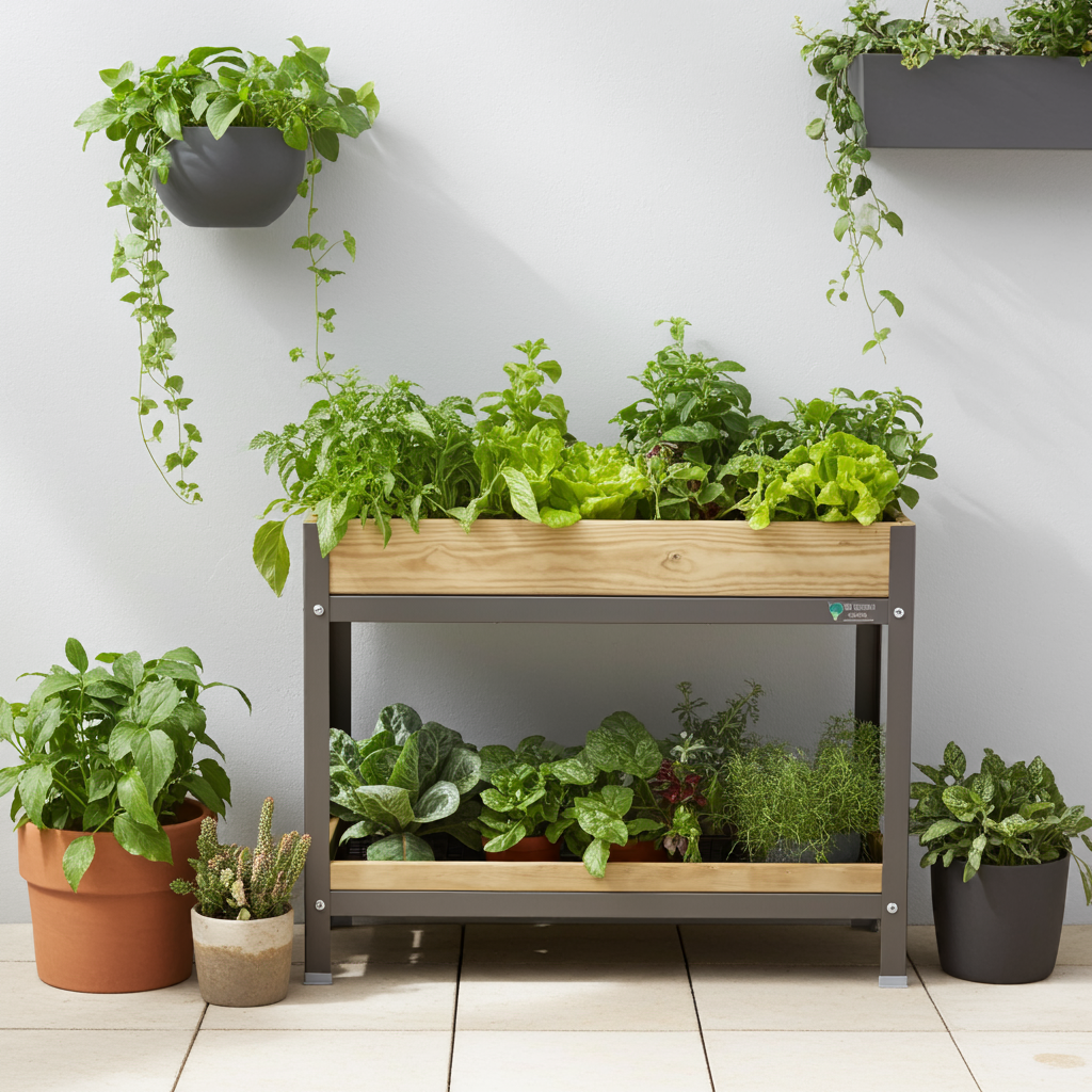 MI HUERTO URBAN Jardinera Elevada Madera con Bandeja Recoge Aguas | Estructura Metálica | Gris | 90x60x78cm